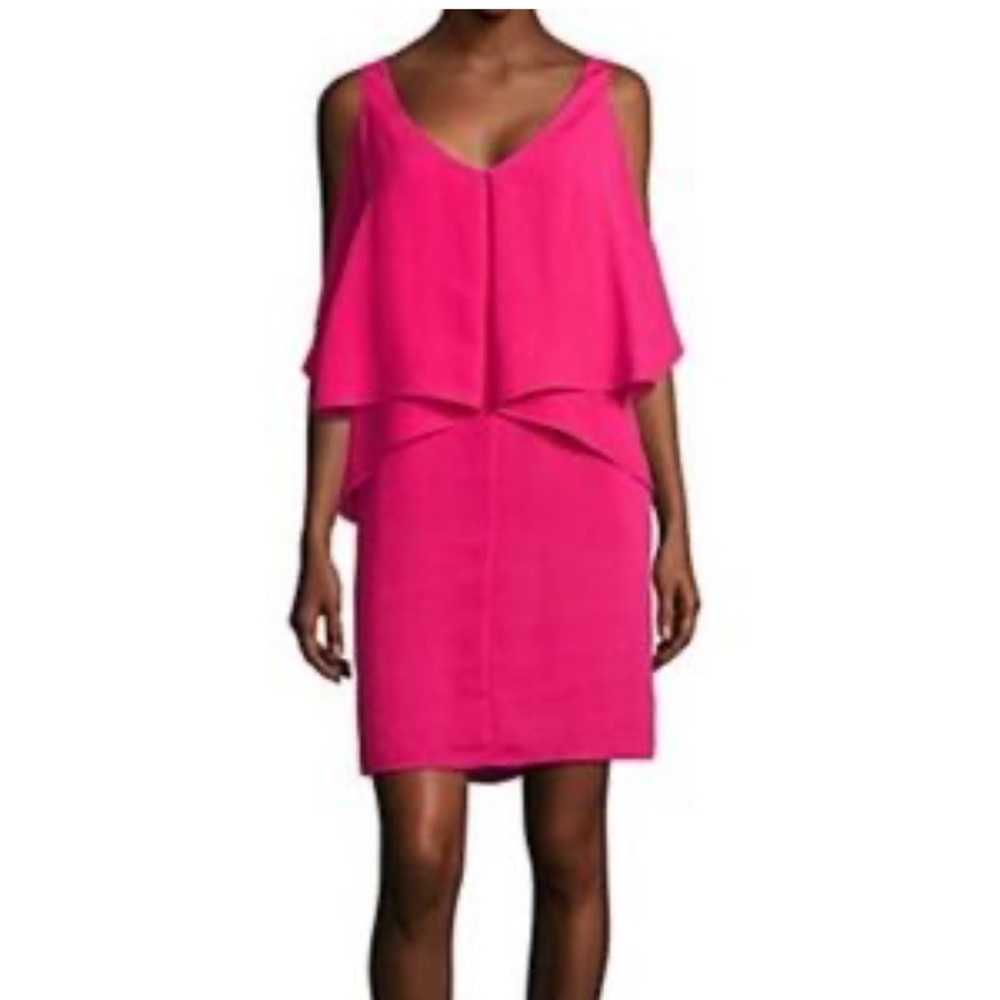 Mika and Gali NWT maya sm Lord & Taylor fushia off shoulder mini‎ ruffle dress